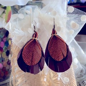 Leather feather 2 layer handcrafted fall earrings